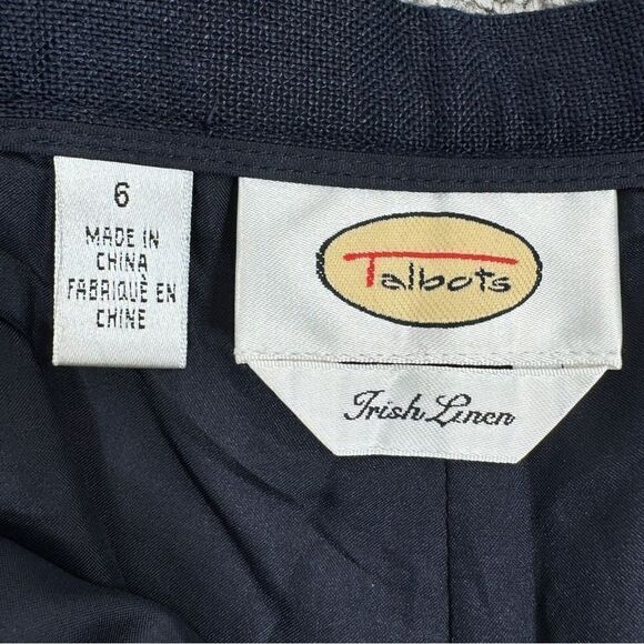 Talbots Irish Linen Paris Embroidered Trouser Pants Blue 6 Eiffel Tower - Picture 9 of 14